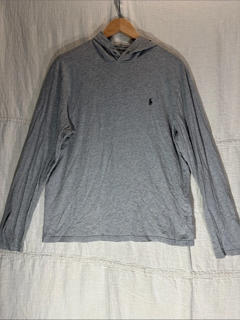 Polo by Ralph Lauren Heather Gray Hooded Long Sleeve Tee 100% Cotton - Picture 1 of 9